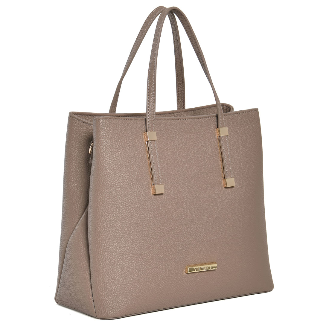 Bolsa tote Via Marte bege vista lateral mostrando formato retangular e acabamento